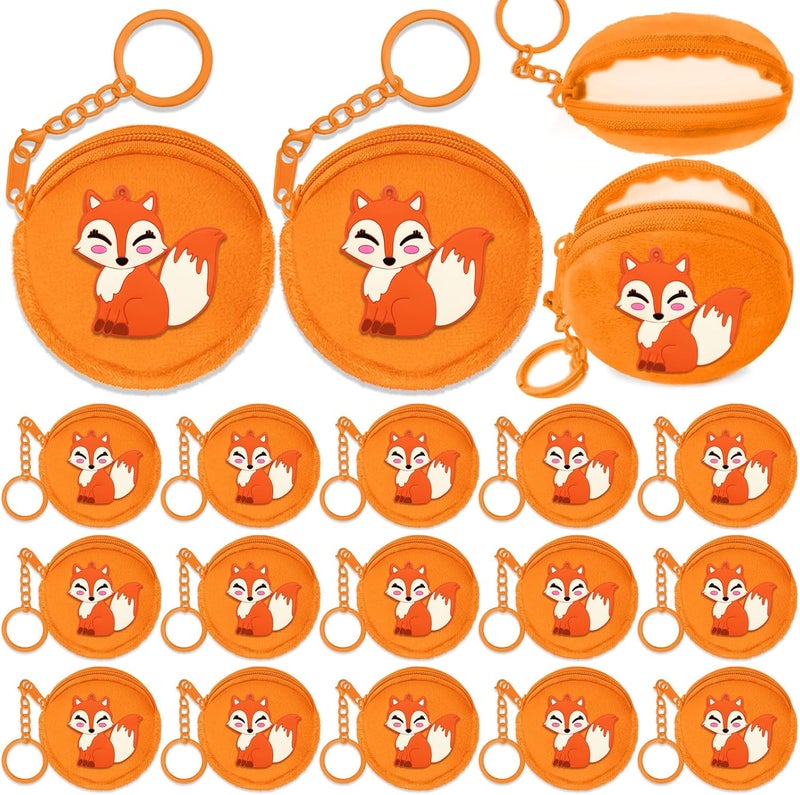 Elecrainbow 15 Pack Fox Mini Coin Purses with Keyring for Woodland Animals Forest Wild Camp Themed Goodie Bag Stuffer, Present for Friends, Creative Souvenirs,Birthday Party,Orange - Image 1